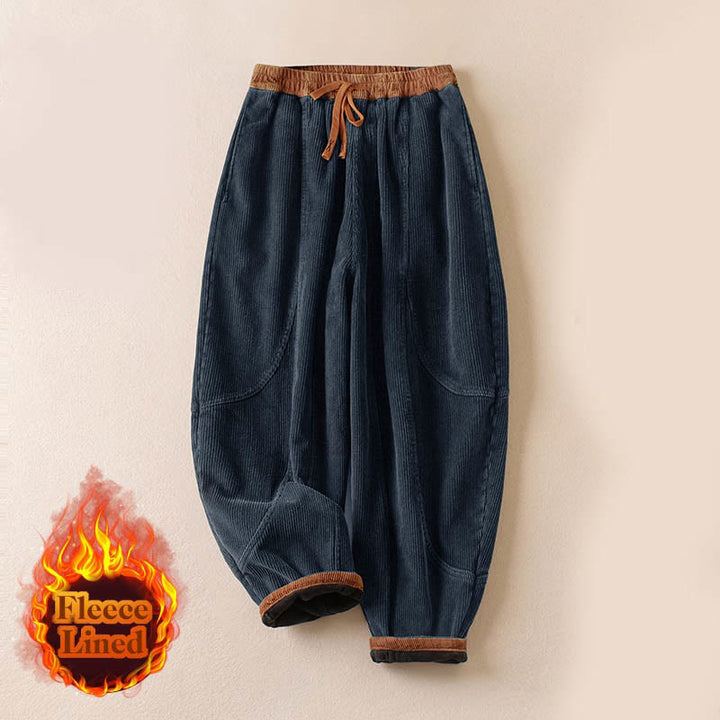 Buddha Stones Color Contrast Corduroy Cotton Women's Thermal Fleece-Lined Harem Pants With Pockets - image 23