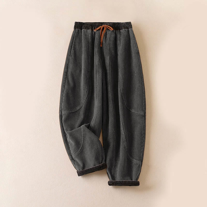 Buddha Stones Color Contrast Corduroy Cotton Women's Thermal Fleece-Lined Harem Pants With Pockets - Gray - US16，UK/AU20，EU48 (3XL) - image 32