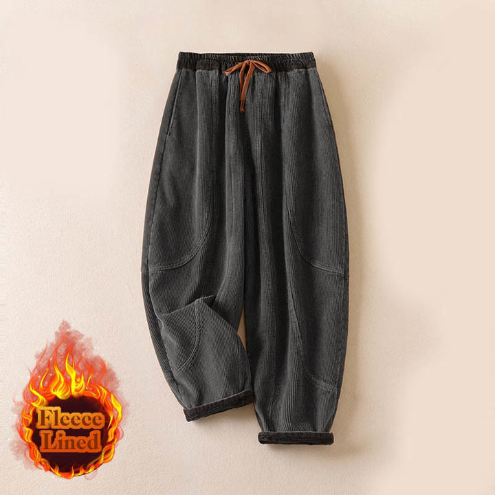 Buddha Stones Color Contrast Corduroy Cotton Women's Thermal Fleece-Lined Harem Pants With Pockets - image 26