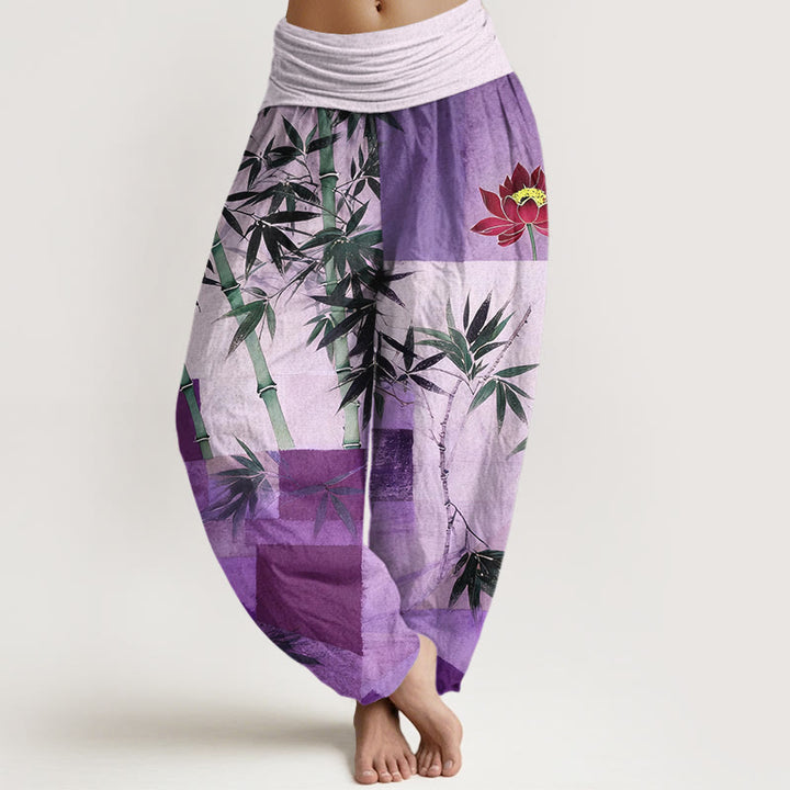 Buddha Stones Cotton Colorful Bamboo Lotus Geometric Shapes Pattern Women's Elastic Waist Harem Pants - MediumPurple - US16，UK/AU20，EU48 (3XL) - image 5