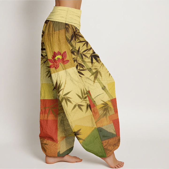 Buddha Stones Cotton Colorful Bamboo Lotus Geometric Shapes Pattern Women's Elastic Waist Harem Pants - image 10