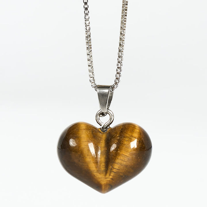 Buddha Stones Heart Design Amethyst Topaz Pink Crystal Opal Tiger Eye White Crystal Red Jasper Amazonite Green Aventurine Black Obsidian Citrine Balance Necklace Pendant - Tiger Eye - image 19