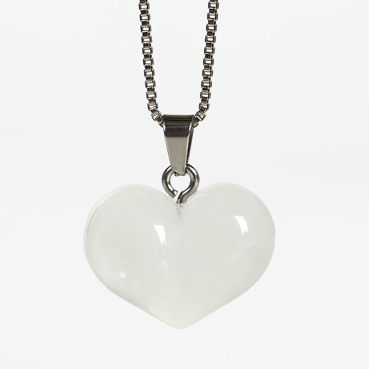 Buddha Stones Heart Design Amethyst Topaz Pink Crystal Opal Tiger Eye White Crystal Red Jasper Amazonite Green Aventurine Black Obsidian Citrine Balance Necklace Pendant - White Crystal - image 24