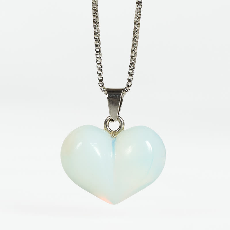 Buddha Stones Heart Design Amethyst Topaz Pink Crystal Opal Tiger Eye White Crystal Red Jasper Amazonite Green Aventurine Black Obsidian Citrine Balance Necklace Pendant - Opal - image 15