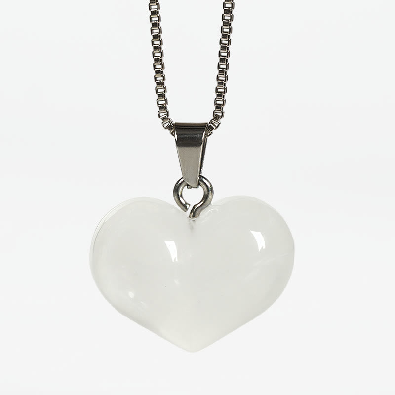 Buddha Stones Heart Design Amethyst Topaz Pink Crystal Opal Tiger Eye White Crystal Red Jasper Amazonite Green Aventurine Black Obsidian Citrine Balance Necklace Pendant - White Crystal - image 23