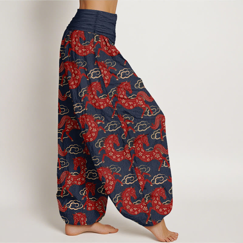 Buddha Stones Cotton Gorgeous Horse Cloud Pattern Women's Elastic Waist Harem Pants - image 7