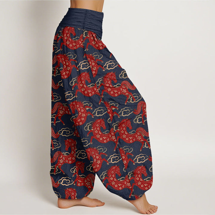 Buddha Stones Cotton Gorgeous Horse Cloud Pattern Women's Elastic Waist Harem Pants - image 7