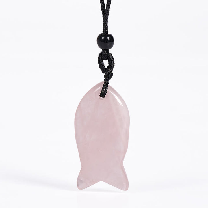 Buddha Stones Koi Fish Pink Crystal Indian Agate Amethyst Topaz Red Jasper Success Warmth Necklace Pendant - Pink Crystal - image 1