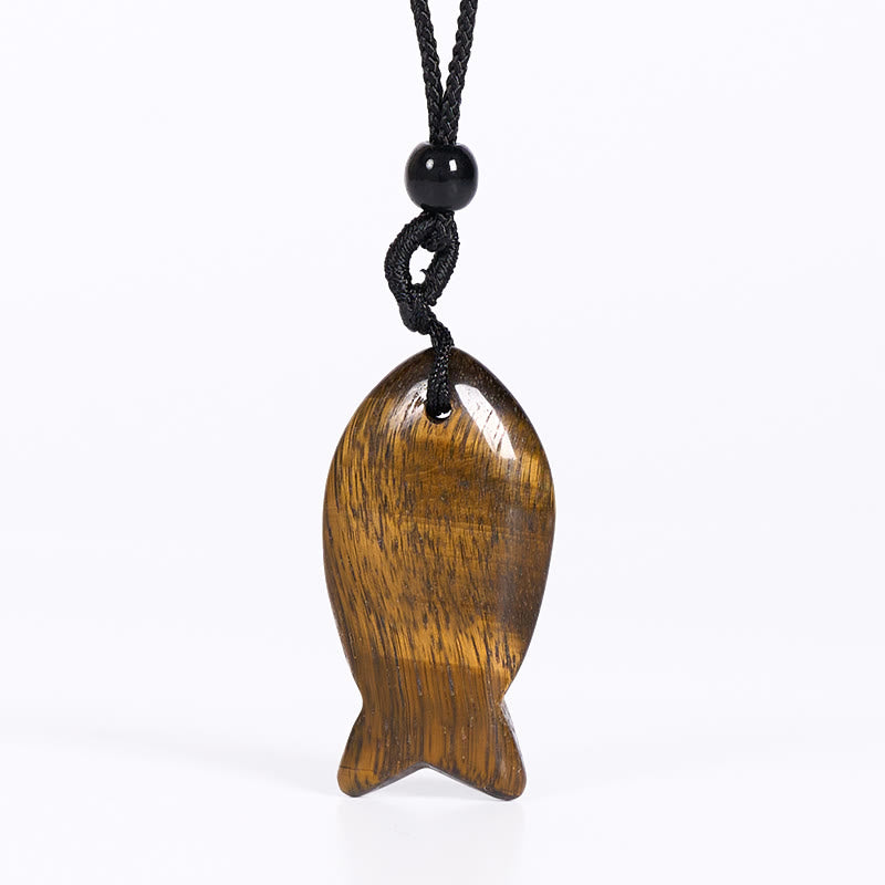 Buddha Stones Koi Fish Pink Crystal Indian Agate Amethyst Topaz Red Jasper Success Warmth Necklace Pendant - Tiger Eye - image 30