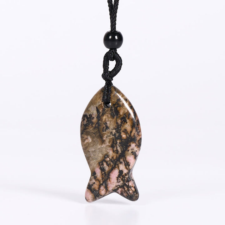 Buddha Stones Koi Fish Pink Crystal Indian Agate Amethyst Topaz Red Jasper Success Warmth Necklace Pendant - Rhodonite - image 26