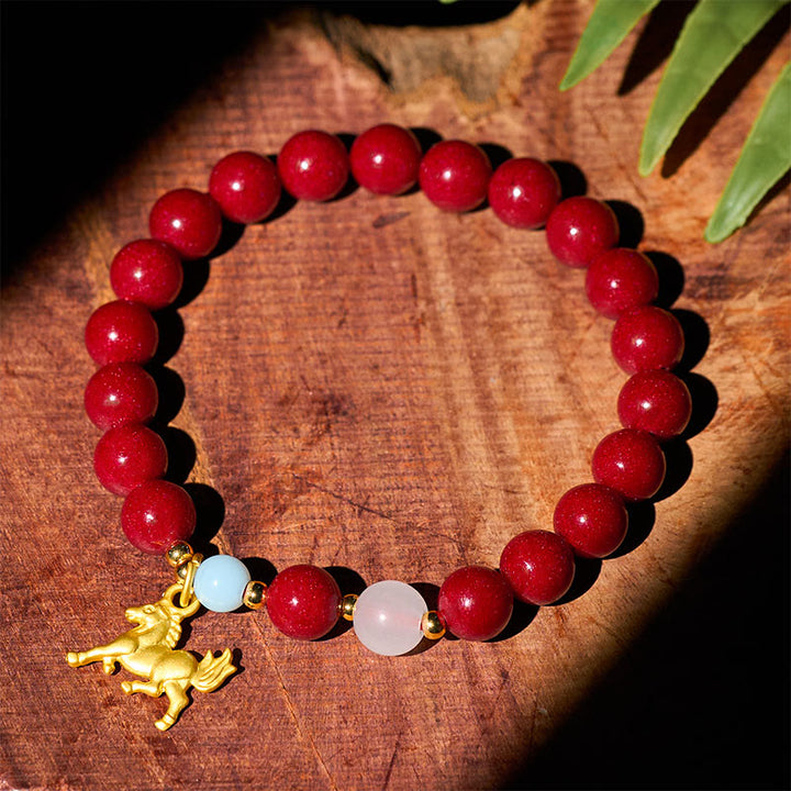 Buddha Stones Year of the Horse Running Horse Charm Cinnabar Blessing Bracelet - image 2