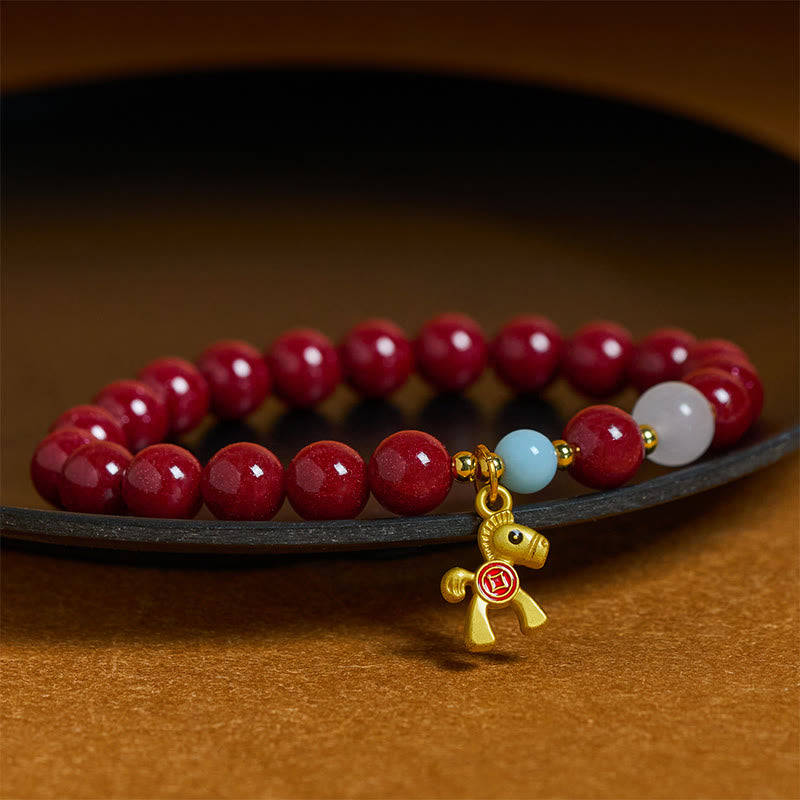 Buddha Stones Year Of The Horse Cute Horse Copper Coins Design Cinnabar Blessing Bracelet - image 2