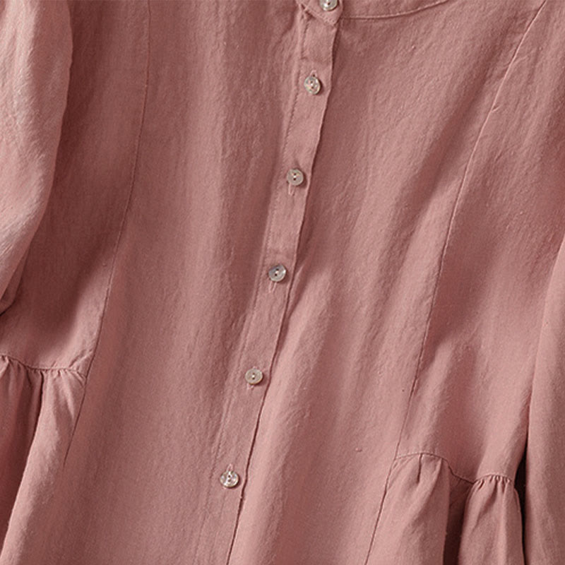 Buddha Stones Fall Commute Patchwork Plain Design Long Sleeve Women's Cotton Buttons Shirt - image 5