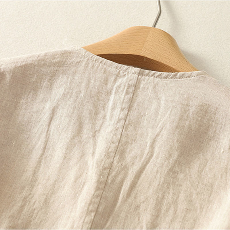 Buddha Stones Summer Solid Color V-Neck Buttons Simple Design Women's Short Sleeve Shirt - image 7