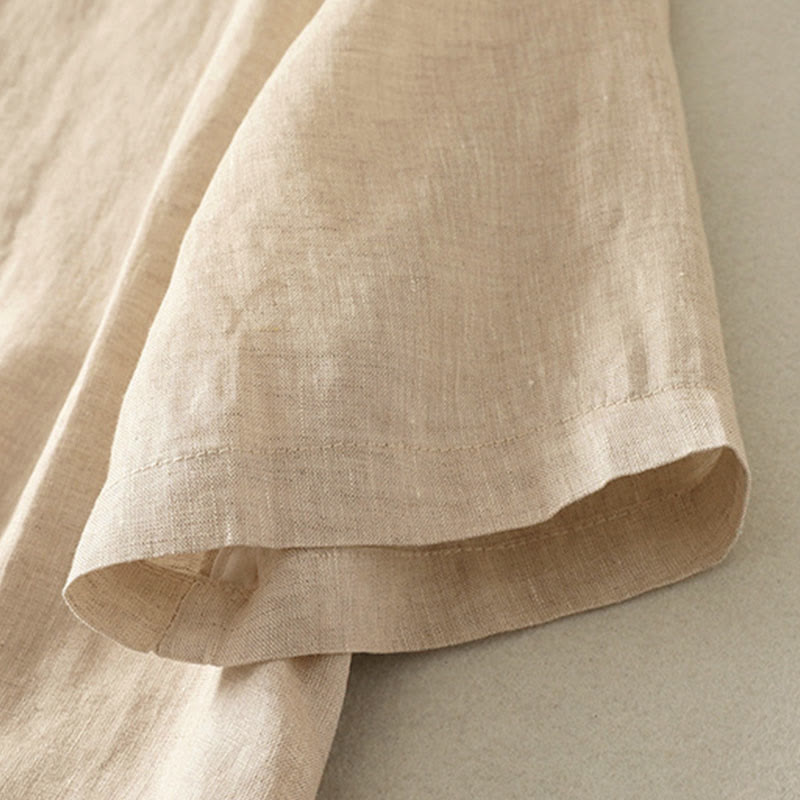 Buddha Stones Summer Solid Color V-Neck Buttons Simple Design Women's Short Sleeve Shirt - image 12