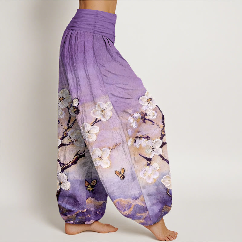 Buddha Stones Cotton Colourful Flower Butterfly Bee Pattern Women's Elastic Waist Harem Pants - image 7