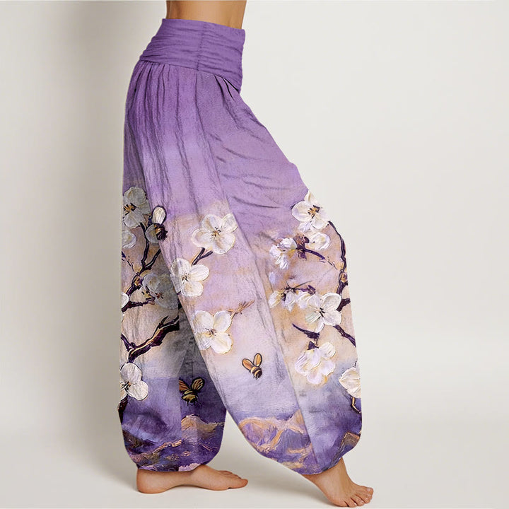 Buddha Stones Cotton Colourful Flower Butterfly Bee Pattern Women's Elastic Waist Harem Pants - image 7