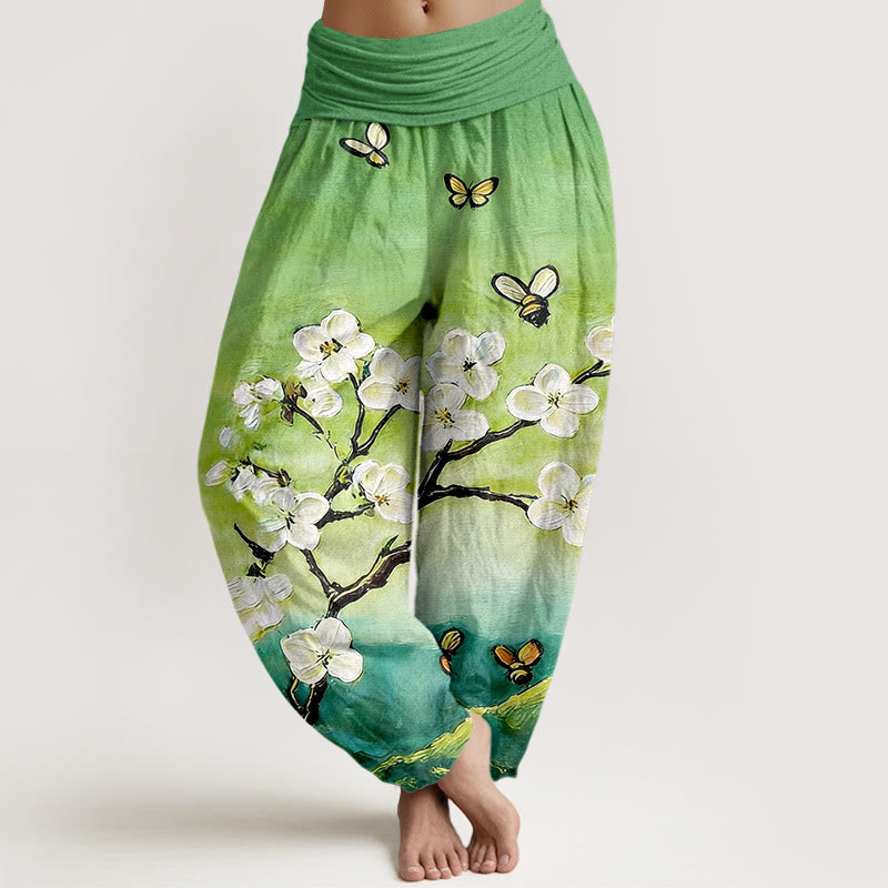 Buddha Stones Cotton Colourful Flower Butterfly Bee Pattern Women's Elastic Waist Harem Pants - SpringGreen - US16，UK/AU20，EU48 (3XL) - image 8