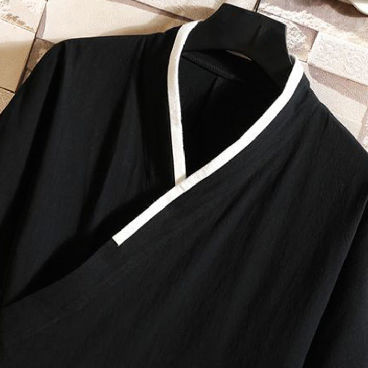 Buddha Stones Embroidered Crane Auspicious Cloud Pattern Open Front Short Sleeve Jacket Men's Cotton Kimono - image 6