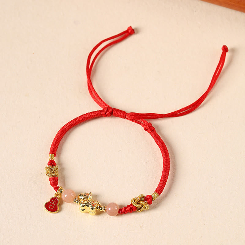 Buddha Stones Year Of The Horse Copper Sun Stone White Agate Red String Luck Bracelet - image 2