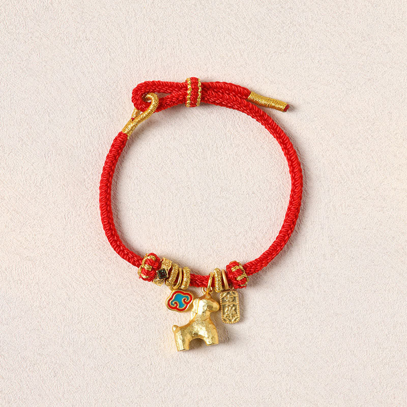 Buddha Stones Year Of The Horse Copper Red String Fu Character Lotus Luck Bracelet - image 1