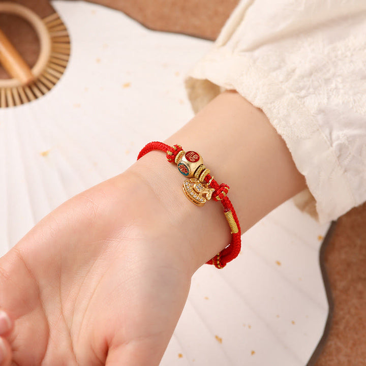 Buddha Stones Year Of The Horse Copper Red String Fu Character Lotus Luck Bracelet - image 13