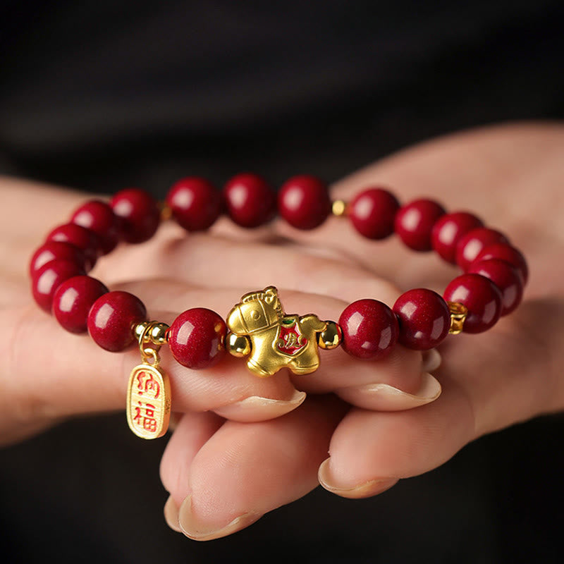 Buddha Stones Year Of The Horse Cinnabar Blessing Bracelet - image 0