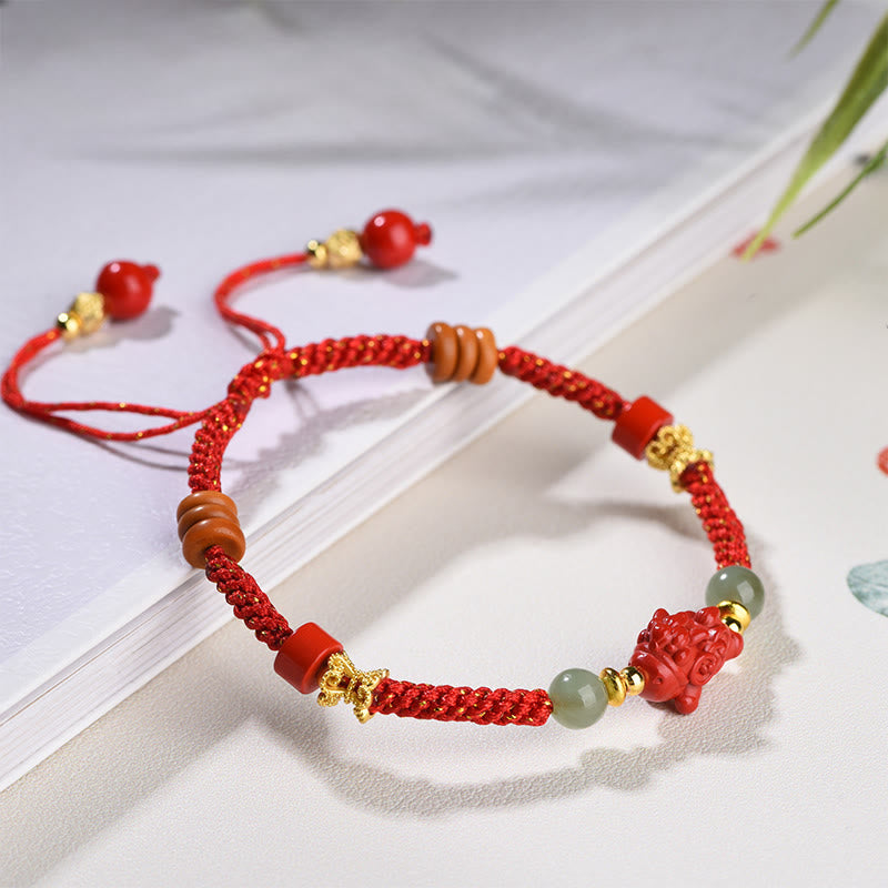 Buddha Stones Year Of The Horse Cinnabar Hetian Jade Red String Blessing Bracelet - image 3