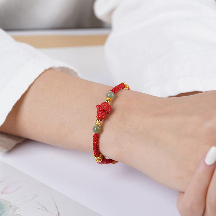 Buddha Stones Year Of The Horse Cinnabar Hetian Jade Red String Blessing Bracelet - image 4