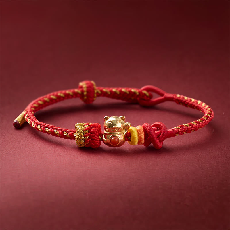 Buddha Stones Cat Copper Red String Luck Bracelet - Copper(Wrist Circumference: 13-25 cm) - image 0