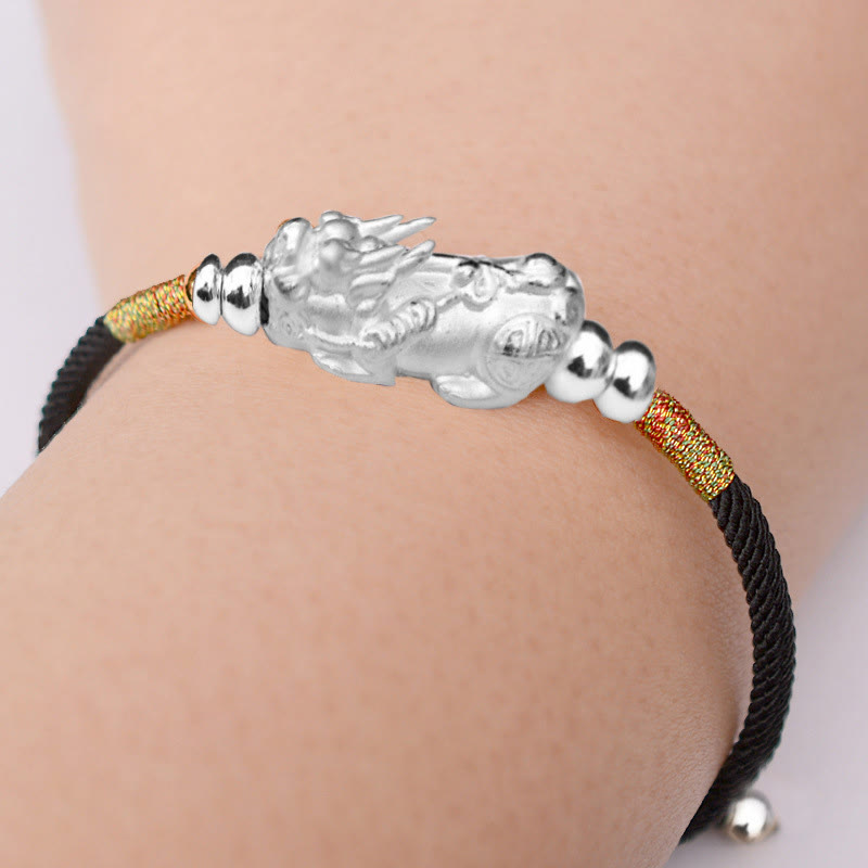 Buddha Stones 24K Gold-Plated PiXiu Luck Red String Bracelet - Black String(Silver)(Wrist Circumference 12-19cm) - 999 Sterling Silver - image 16