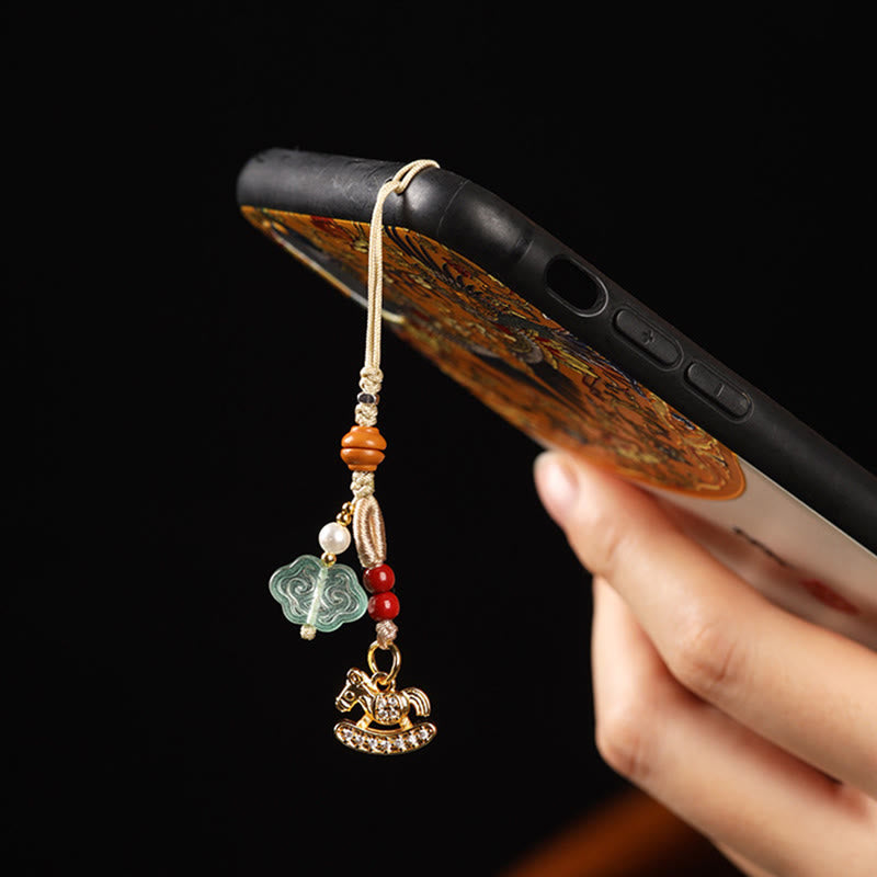 Buddha Stones Year of the Horse Copper Cinnabar Blue Chalcedony Red Agate Liuli Luck Phone Hanging Decoration - image 12