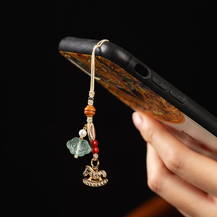 Buddha Stones Year of the Horse Copper Cinnabar Blue Chalcedony Red Agate Liuli Luck Phone Hanging Decoration - image 12