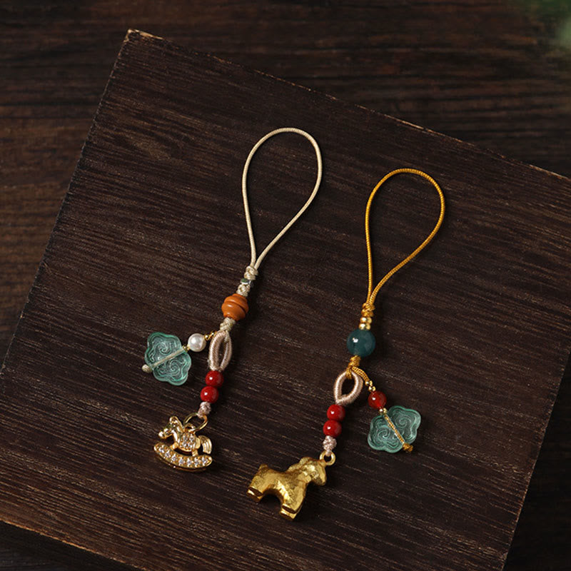 Buddha Stones Year of the Horse Copper Cinnabar Blue Chalcedony Red Agate Liuli Luck Phone Hanging Decoration - image 18