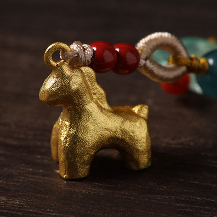 Buddha Stones Year of the Horse Copper Cinnabar Blue Chalcedony Red Agate Liuli Luck Phone Hanging Decoration - image 8