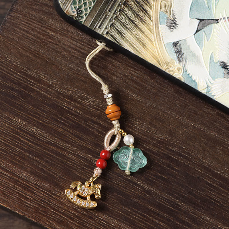 Buddha Stones Year of the Horse Copper Cinnabar Blue Chalcedony Red Agate Liuli Luck Phone Hanging Decoration - image 14