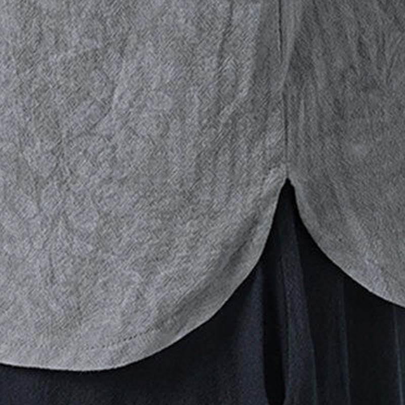 Buddha Stones Summer Flowers Grass Pattern Tang Suit Men's Frog-Button Half Sleeve Cotton Shirt - image 9