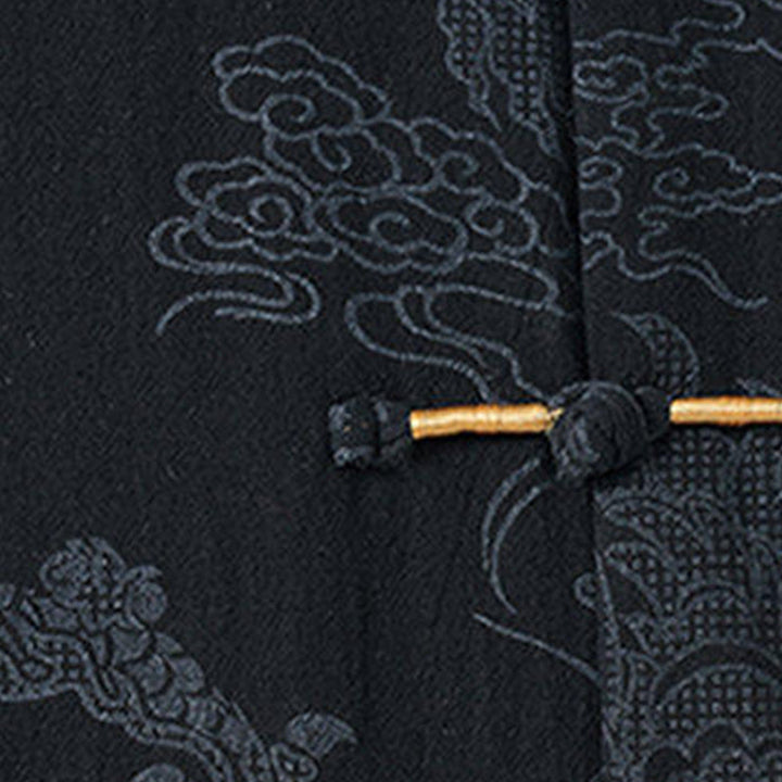 Buddha Stones Summer Dragon Auspicious Clouds Pattern Tang Suit Men's Frog-Button Half Sleeve Cotton Shirt - image 4