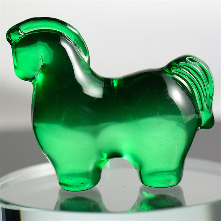 Buddha Stones "Hoping You Success and Good Luck" Year Of The Horse Carved Mini Liuli Crystal Art Piece Decoration Includes Gift Message Card - Green 8*7cm - Deluxe Gift Bag (+$9.59) - image 12