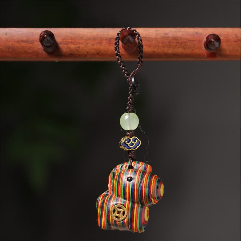 Buddha Stones "Hoping You Have a Joyful Year" Year of the Horse Rainbow Eucalyptus Small Leaf Red Sandalwood Key Chain Includes Gift Message Card - image 13