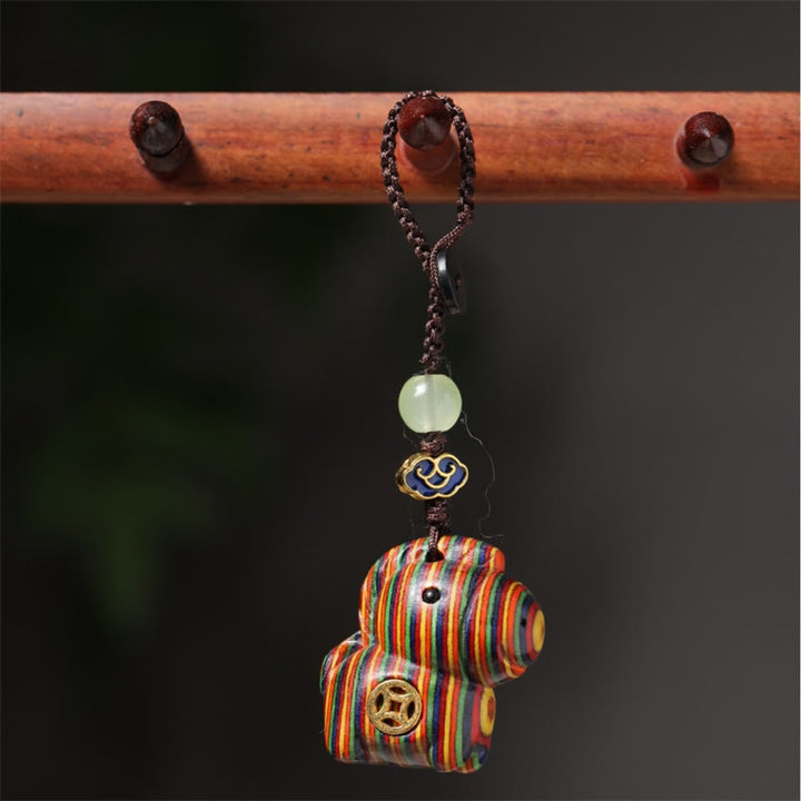 Buddha Stones "Hoping You Have a Joyful Year" Year of the Horse Rainbow Eucalyptus Small Leaf Red Sandalwood Key Chain Includes Gift Message Card - image 13