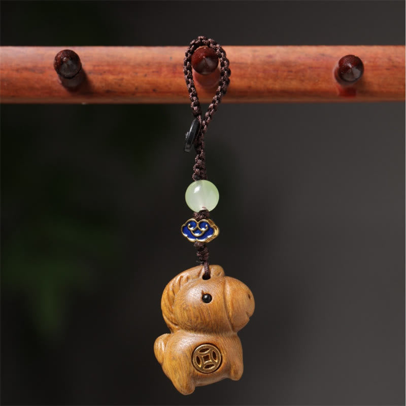 Buddha Stones "Hoping You Have a Joyful Year" Year of the Horse Rainbow Eucalyptus Small Leaf Red Sandalwood Key Chain Includes Gift Message Card - image 7