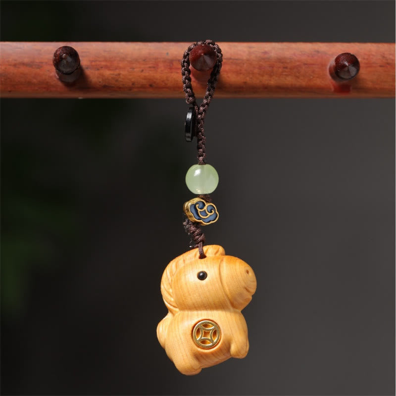 Buddha Stones "Hoping You Have a Joyful Year" Year of the Horse Rainbow Eucalyptus Small Leaf Red Sandalwood Key Chain Includes Gift Message Card - image 26
