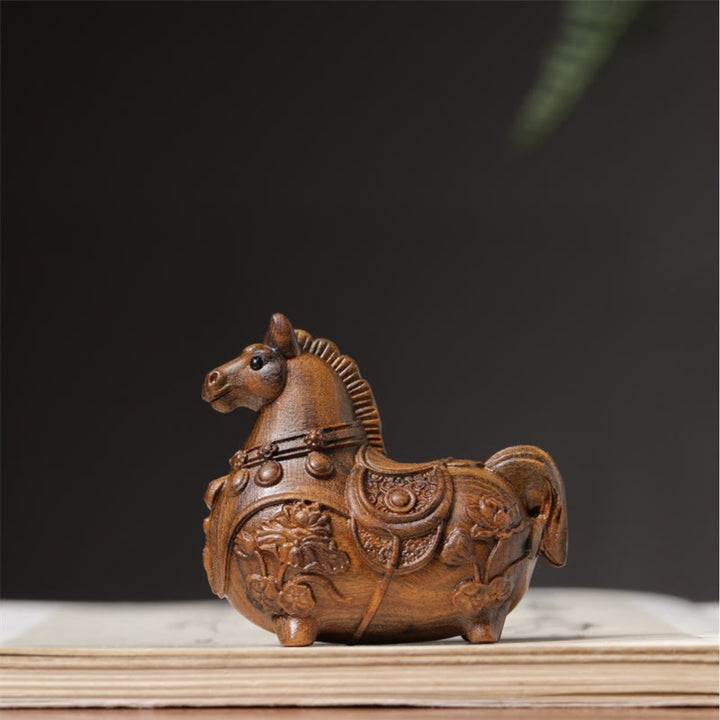 Buddha Stones "Hoping You Success and Good Luck" Mini Year of the Horse Lotus Ebony Linden Wood Green Sandalwood Decoration Includes Gift Message Card - image 18