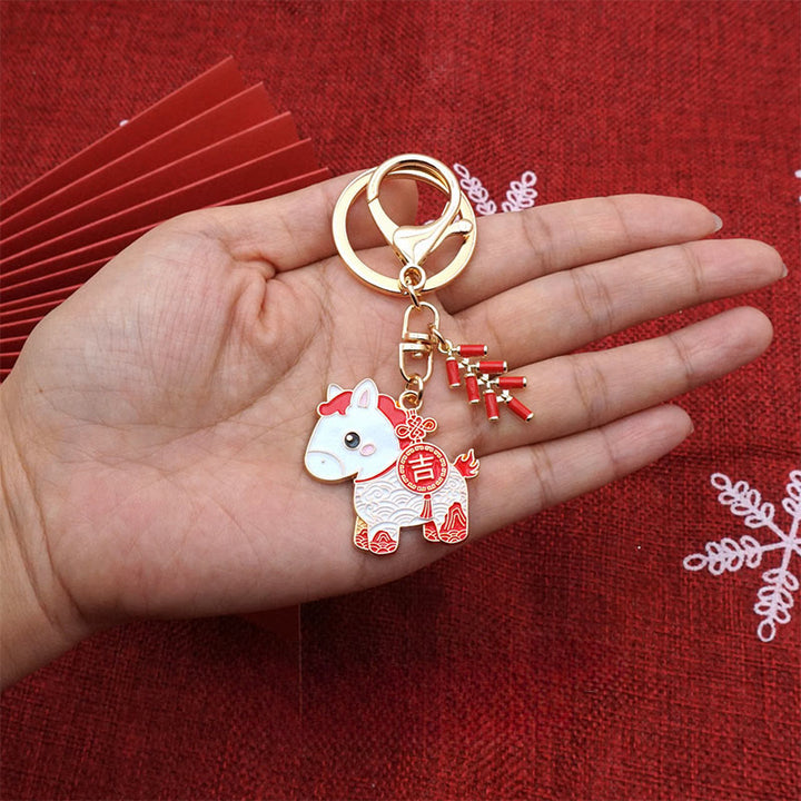 Buddha Stones "Hoping You Have a Joyful Year" Year of the Horse Ingot Red Firecrackers Alloy Key Chain Includes Gift Message Card - image 17