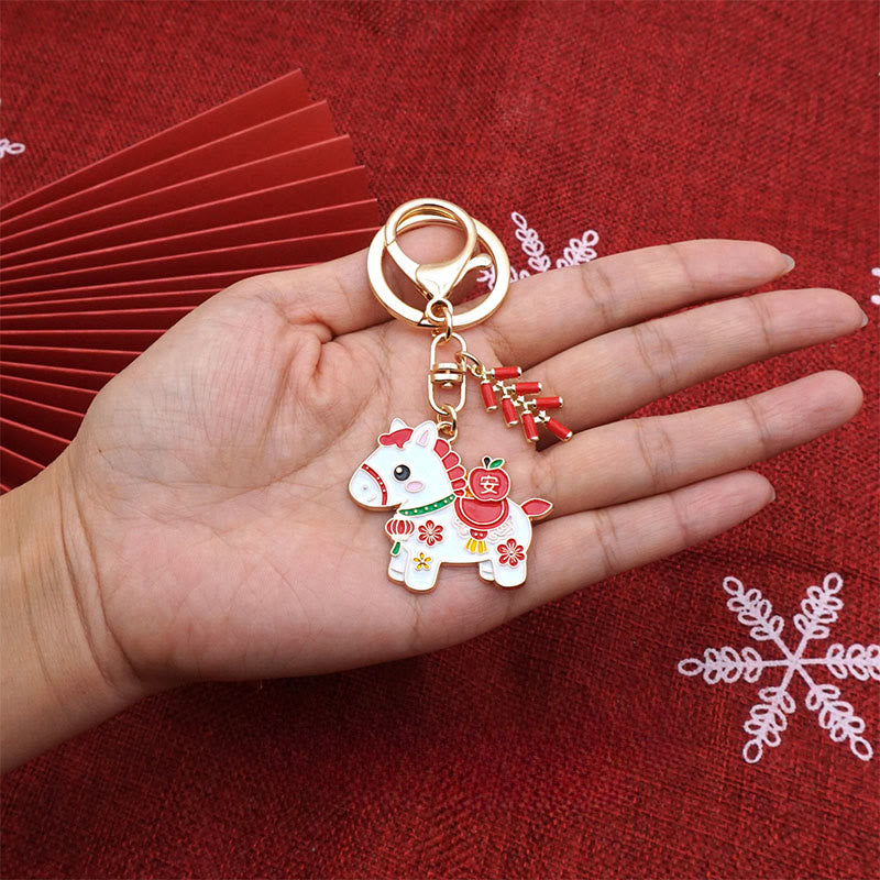 Buddha Stones "Hoping You Have a Joyful Year" Year of the Horse Ingot Red Firecrackers Alloy Key Chain Includes Gift Message Card - image 24