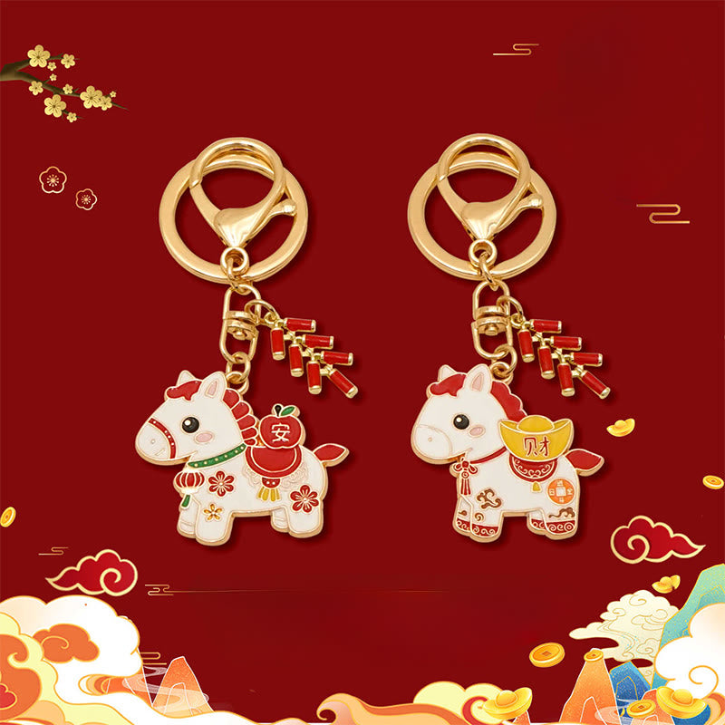 Buddha Stones "Hoping You Have a Joyful Year" Year of the Horse Ingot Red Firecrackers Alloy Key Chain Includes Gift Message Card - image 31
