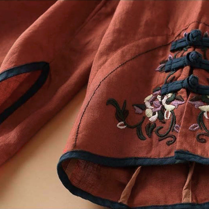 Buddha Stones Retro Flower Embroidery Design Long Sleeve Cotton Linen Women's Shirt - image 5