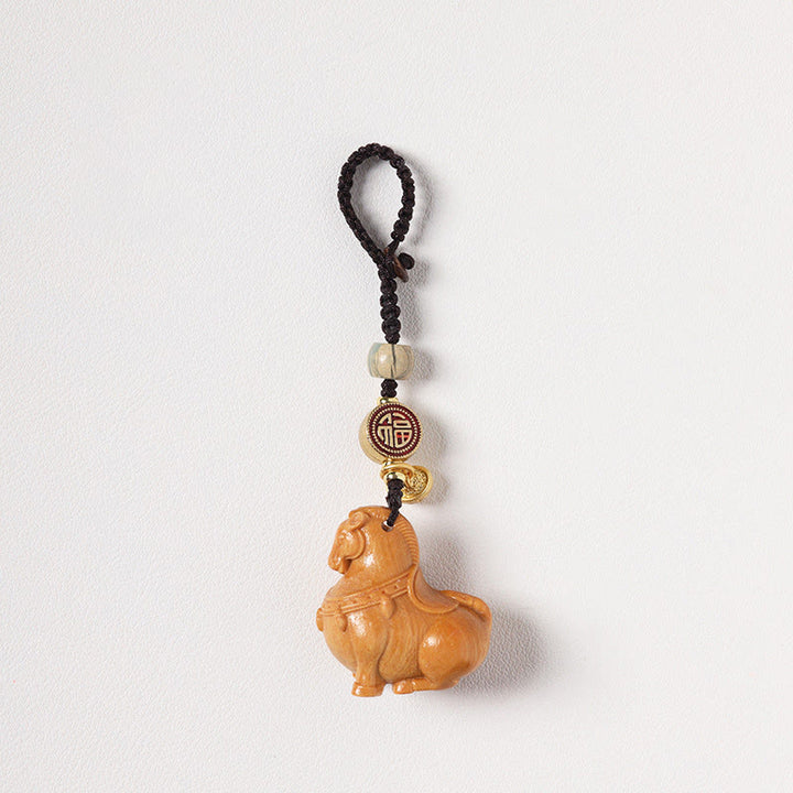 Buddha Stones Year Of The Horse Fu Character Small Leaf Red Sandalwood Various Sandalwood Balance Key Chain - Sandalwood - image 7