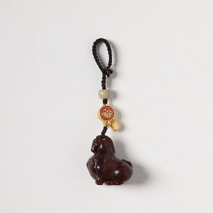 Buddha Stones Year Of The Horse Fu Character Small Leaf Red Sandalwood Various Sandalwood Balance Key Chain - image 2